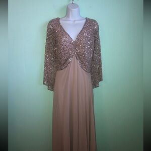 NWT J Kara Blush Beaded Chiffon Gown Maxi Plus Size 20W